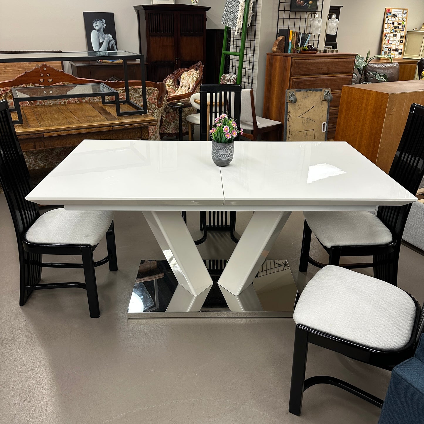 High-End Extendable Dining Table with Italian Dining Chairs