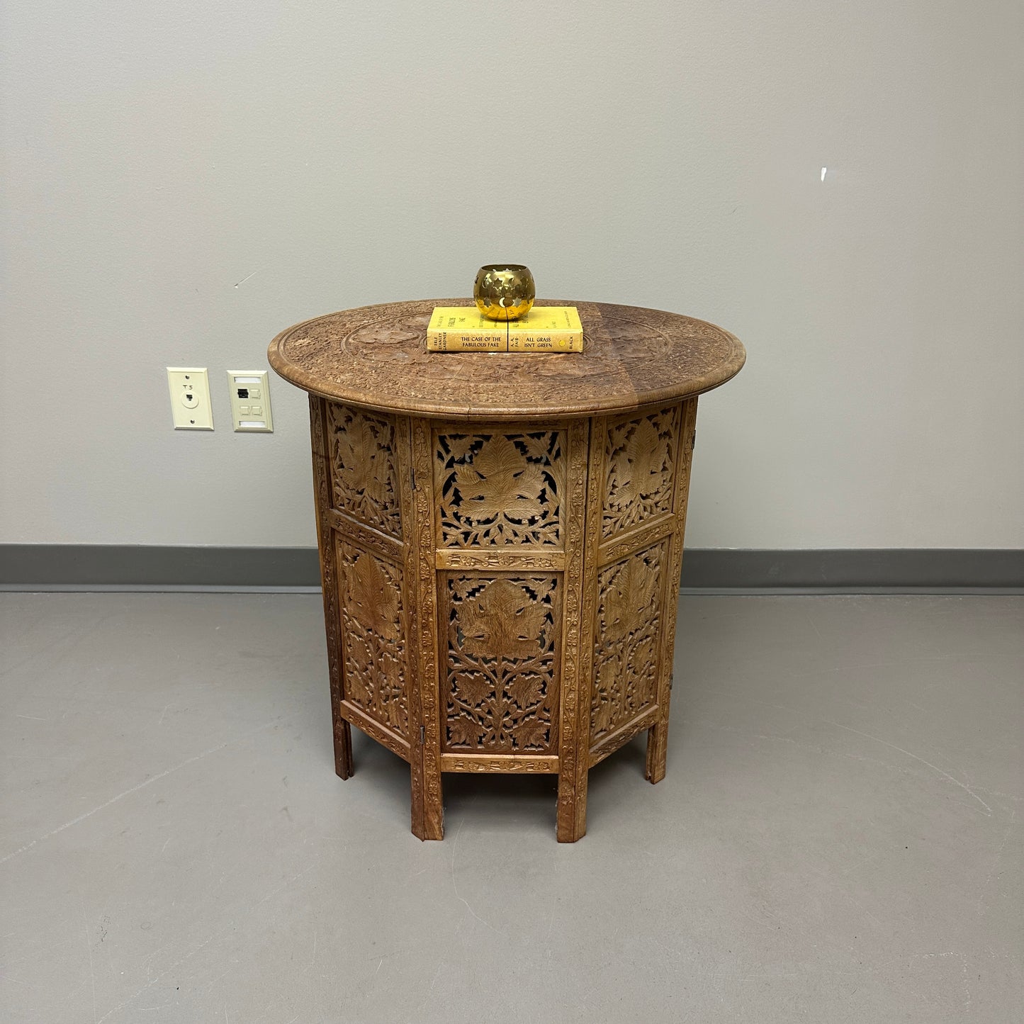 Carved Wood Round/Hexagon Side Table