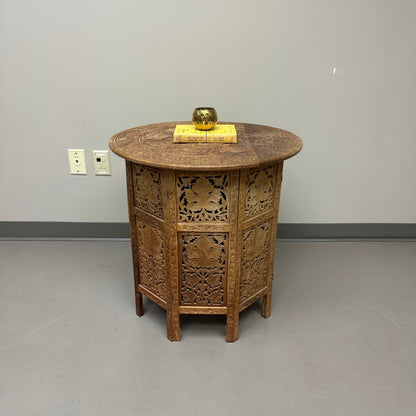 Carved Wood Round/Hexagon Side Table