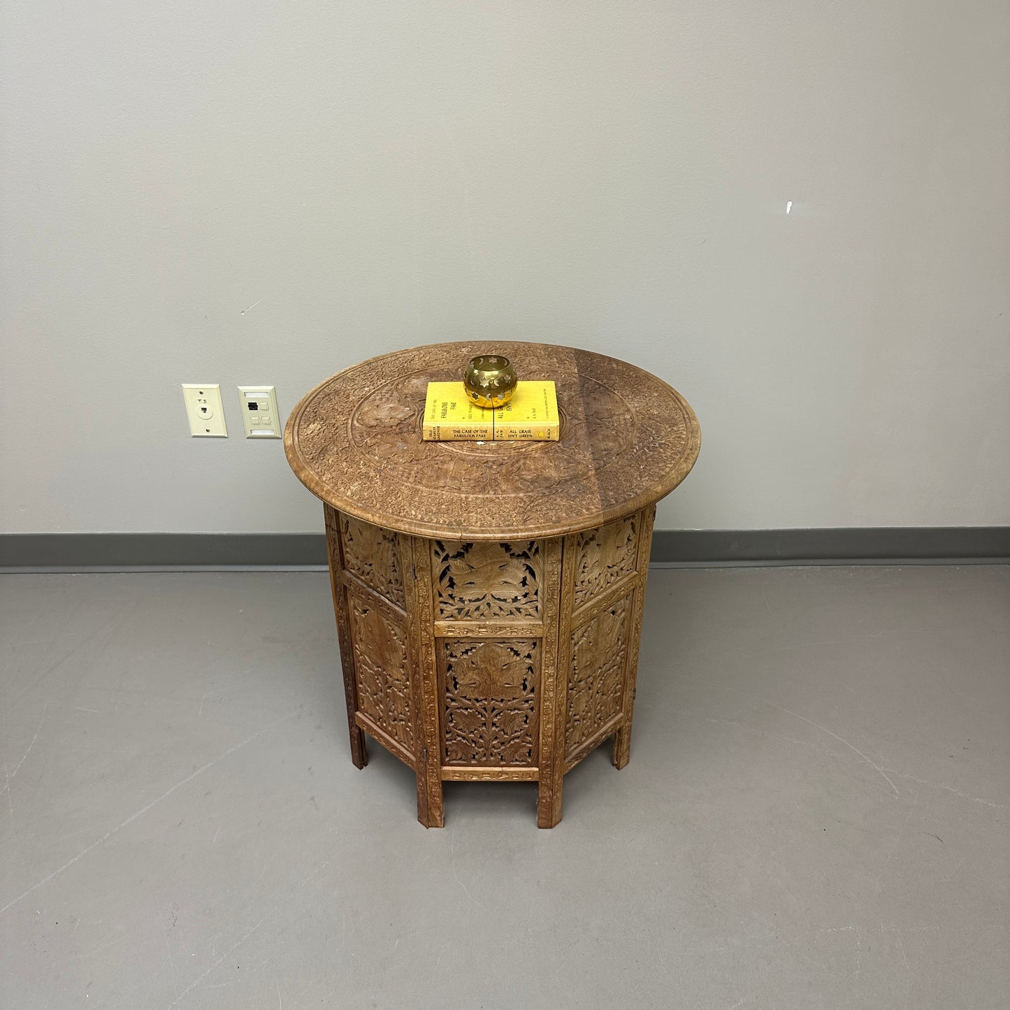 Carved Wood Round/Hexagon Side Table