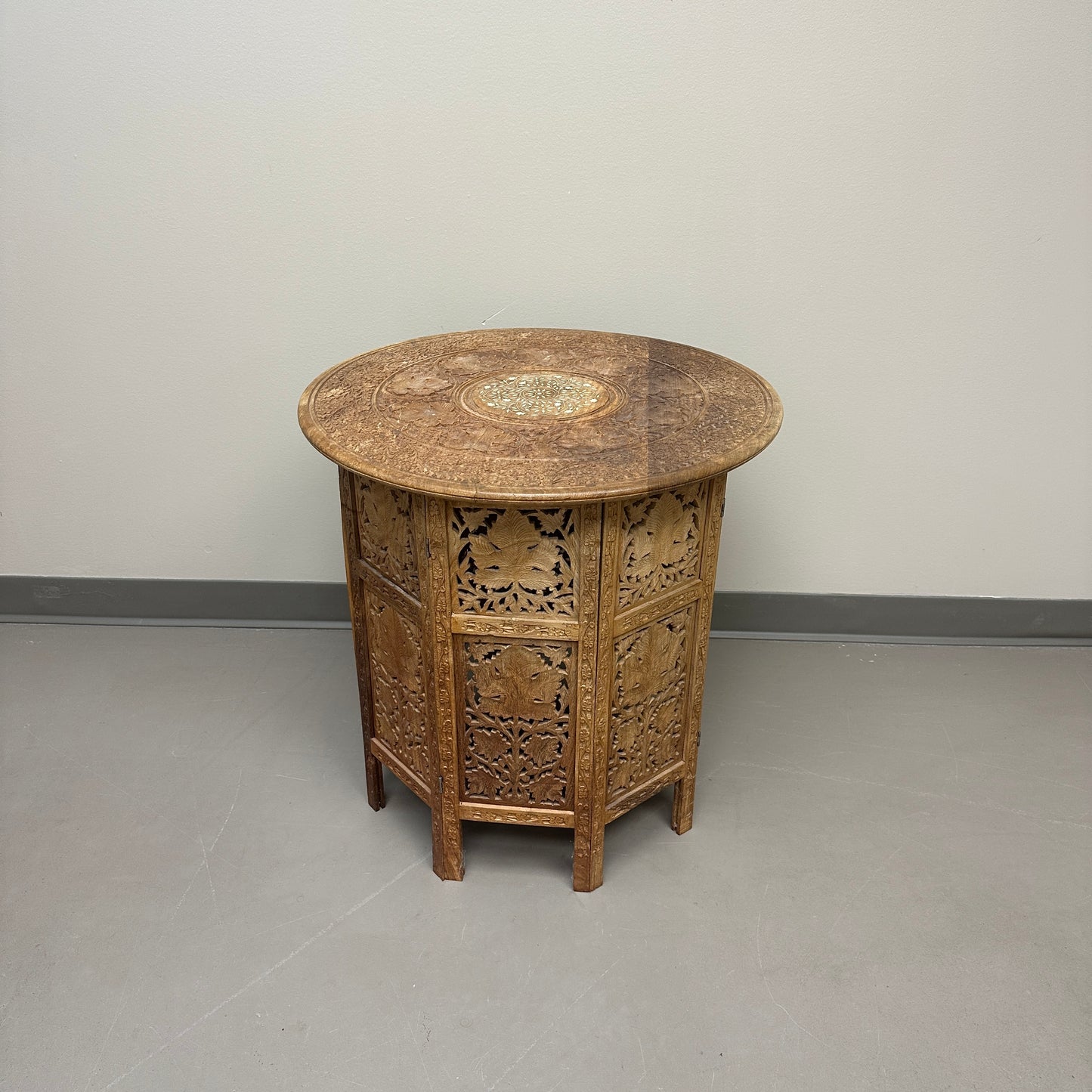 Carved Wood Round/Hexagon Side Table