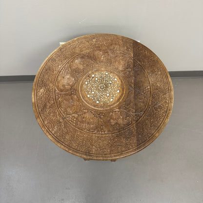 Carved Wood Round/Hexagon Side Table