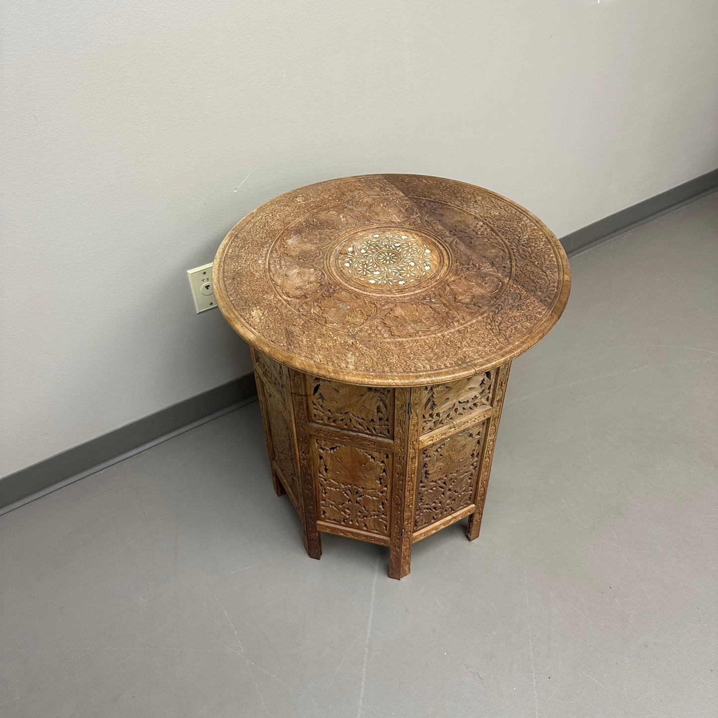 Carved Wood Round/Hexagon Side Table