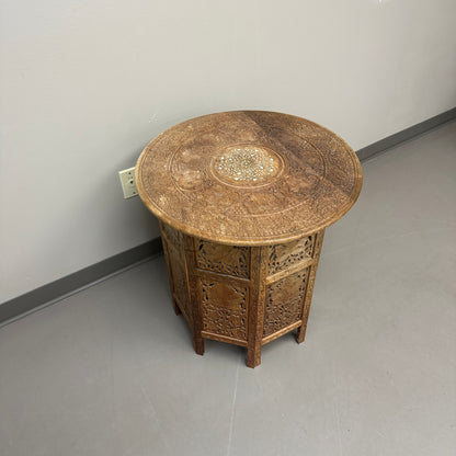 Carved Wood Round/Hexagon Side Table