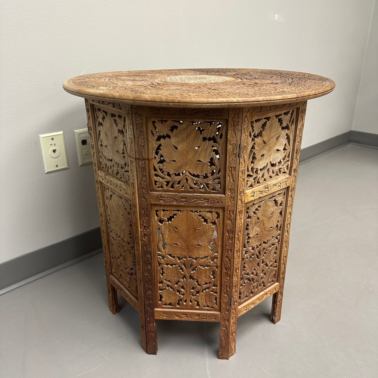 Carved Wood Round/Hexagon Side Table