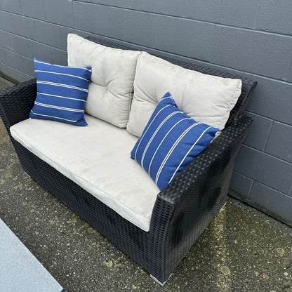 Patio Wicker Love Seat + Coffee Table