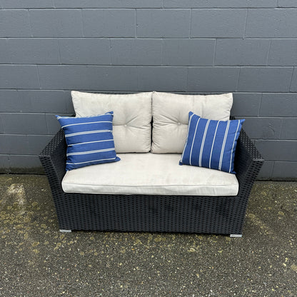 Patio Wicker Love Seat + Coffee Table
