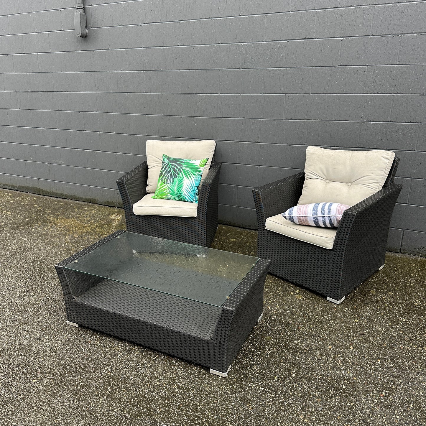 Wicker 2 Patio Chairs + Coffee Table