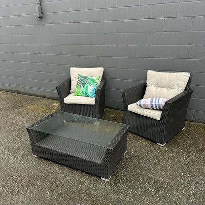 Wicker 2 Patio Chairs + Coffee Table