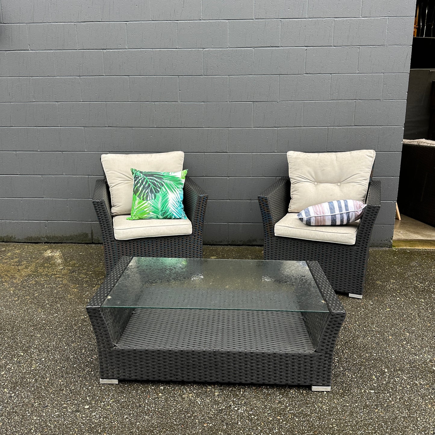 Wicker 2 Patio Chairs + Coffee Table