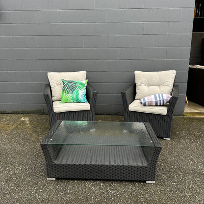 Wicker 2 Patio Chairs + Coffee Table