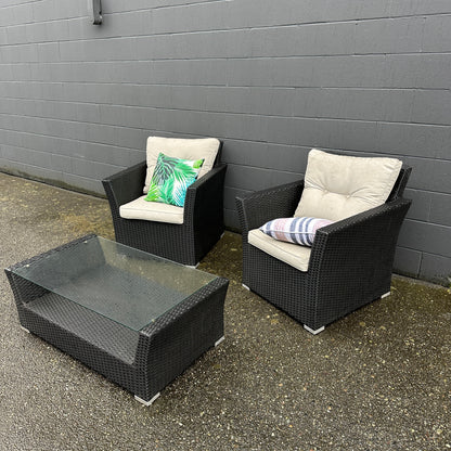 Wicker 2 Patio Chairs + Coffee Table