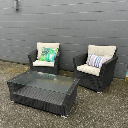 Wicker 2 Patio Chairs + Coffee Table