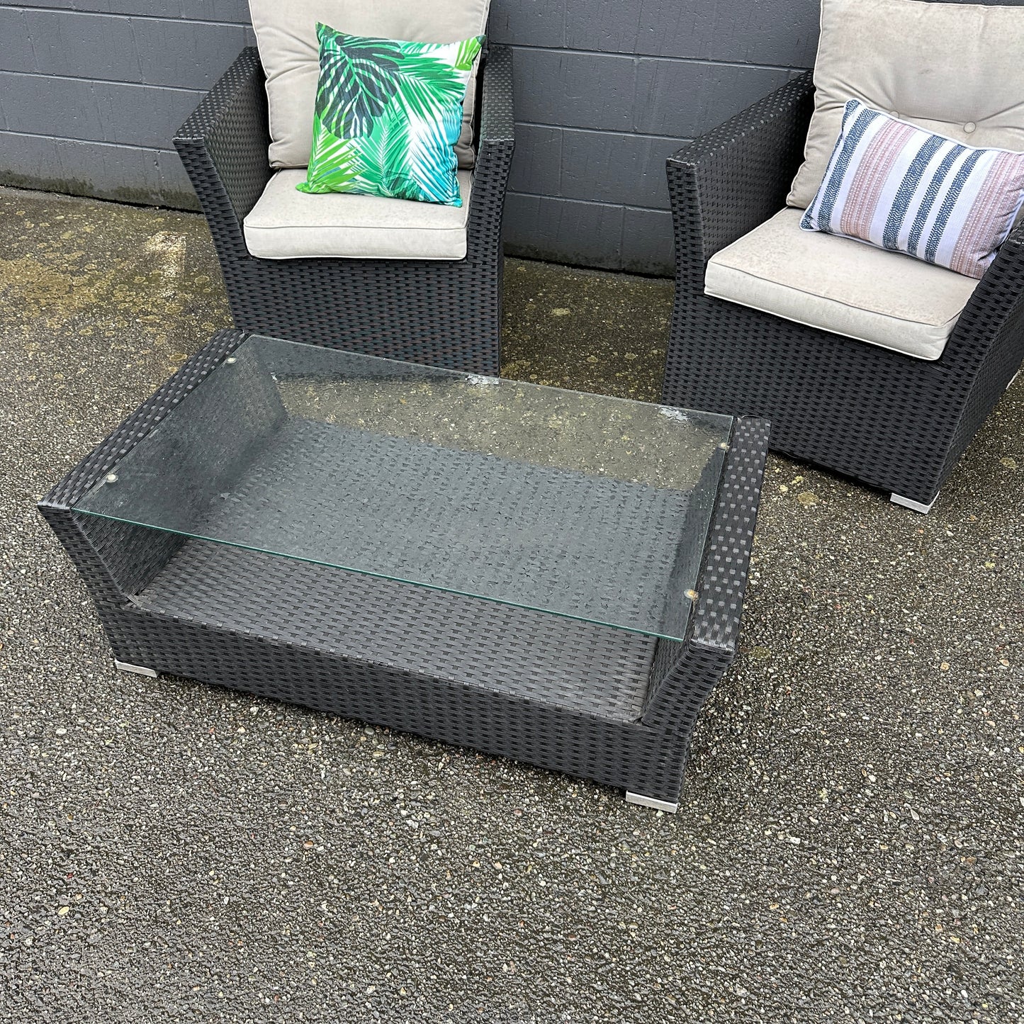 Wicker 2 Patio Chairs + Coffee Table