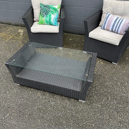 Wicker 2 Patio Chairs + Coffee Table