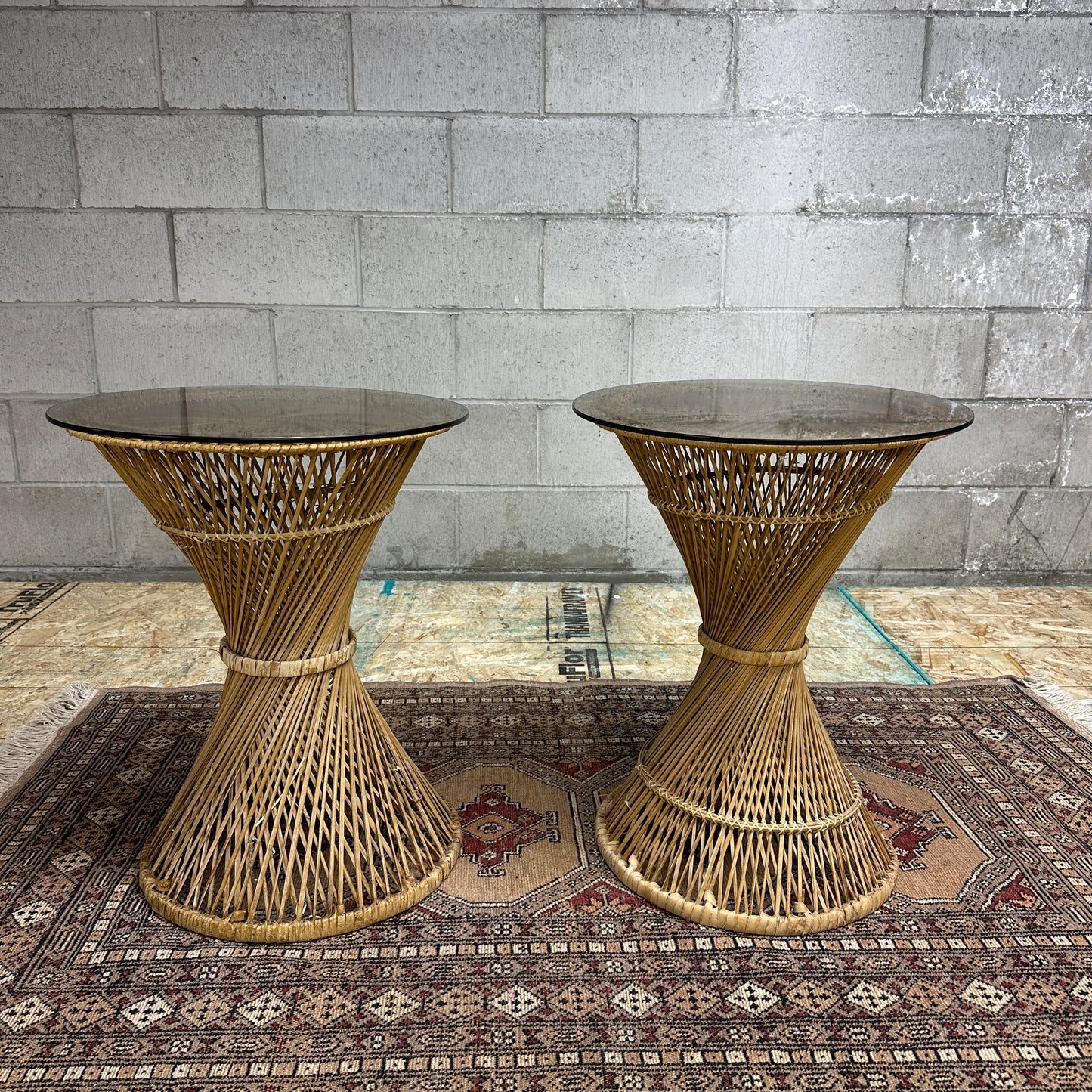 1980s Vintage Wicker Rattan Side Table (x2)