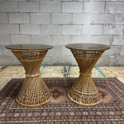 1980s Vintage Wicker Rattan Side Table (x2)