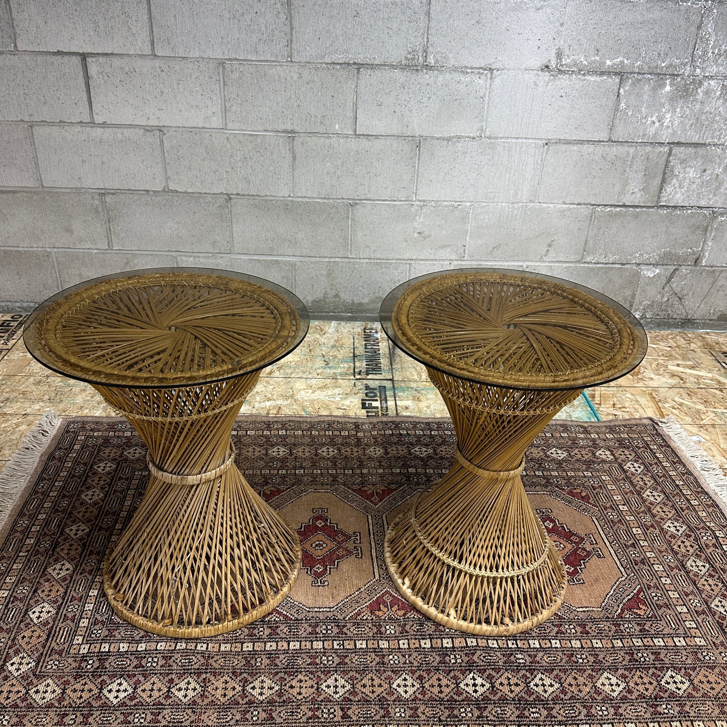 1980s Vintage Wicker Rattan Side Table (x2)