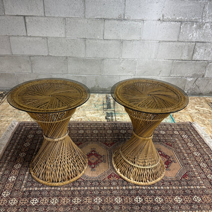 1980s Vintage Wicker Rattan Side Table (x2)