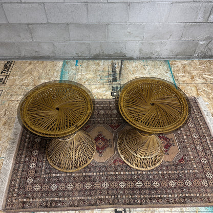 1980s Vintage Wicker Rattan Side Table (x2)