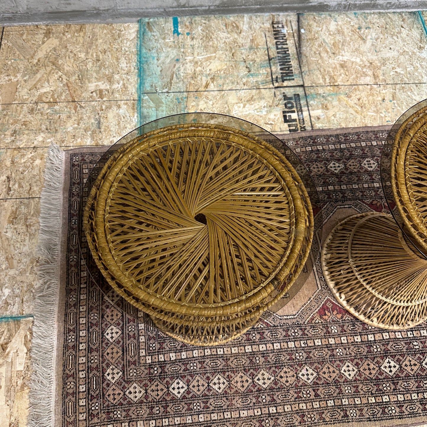 1980s Vintage Wicker Rattan Side Table (x2)