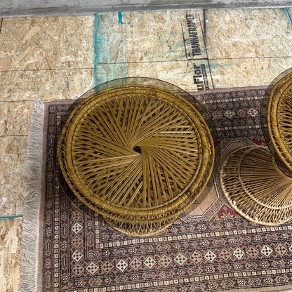 1980s Vintage Wicker Rattan Side Table (x2)