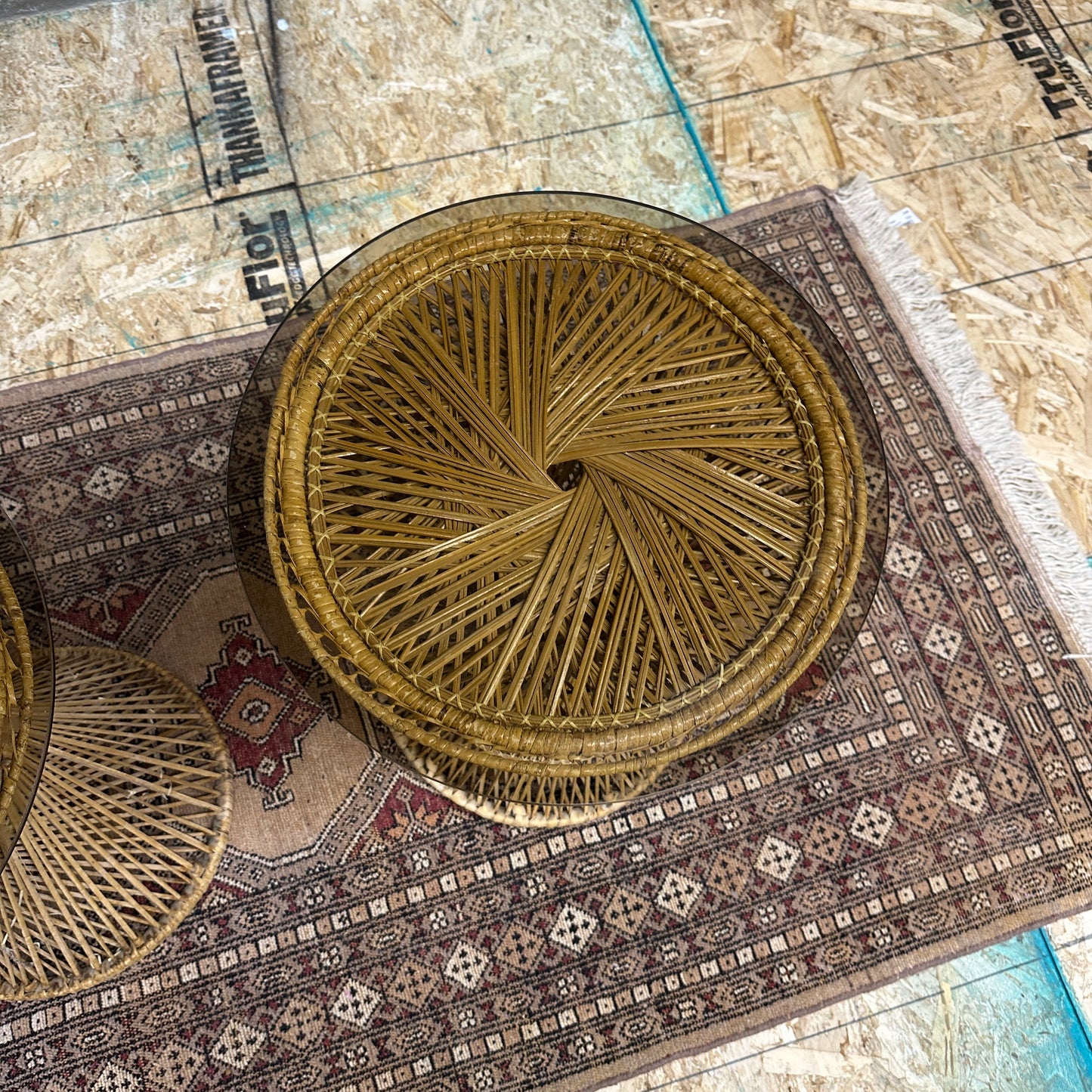 1980s Vintage Wicker Rattan Side Table (x2)