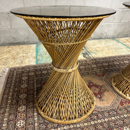 1980s Vintage Wicker Rattan Side Table (x2)