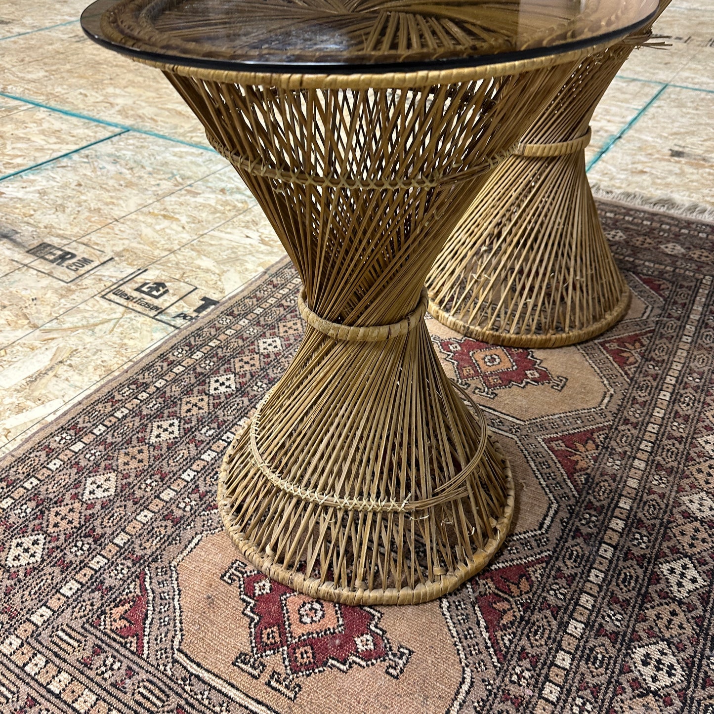 1980s Vintage Wicker Rattan Side Table (x2)