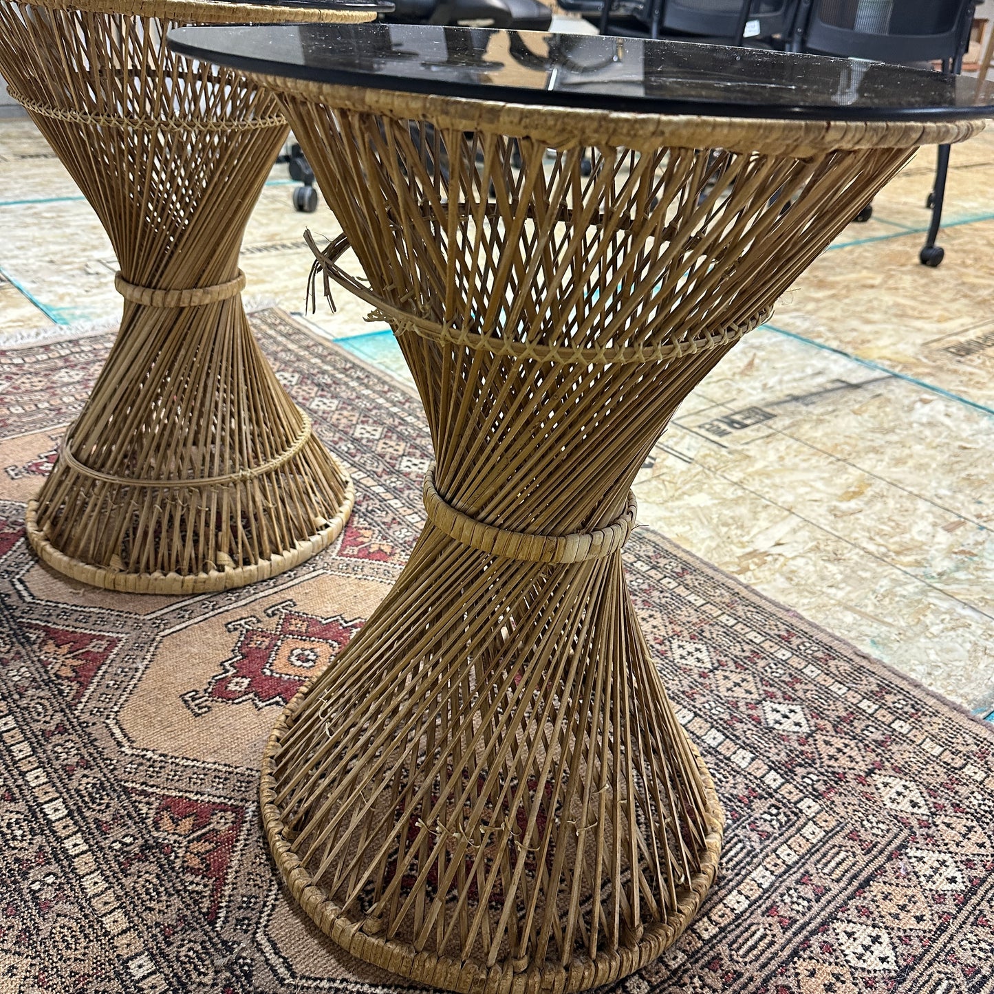 1980s Vintage Wicker Rattan Side Table (x2)