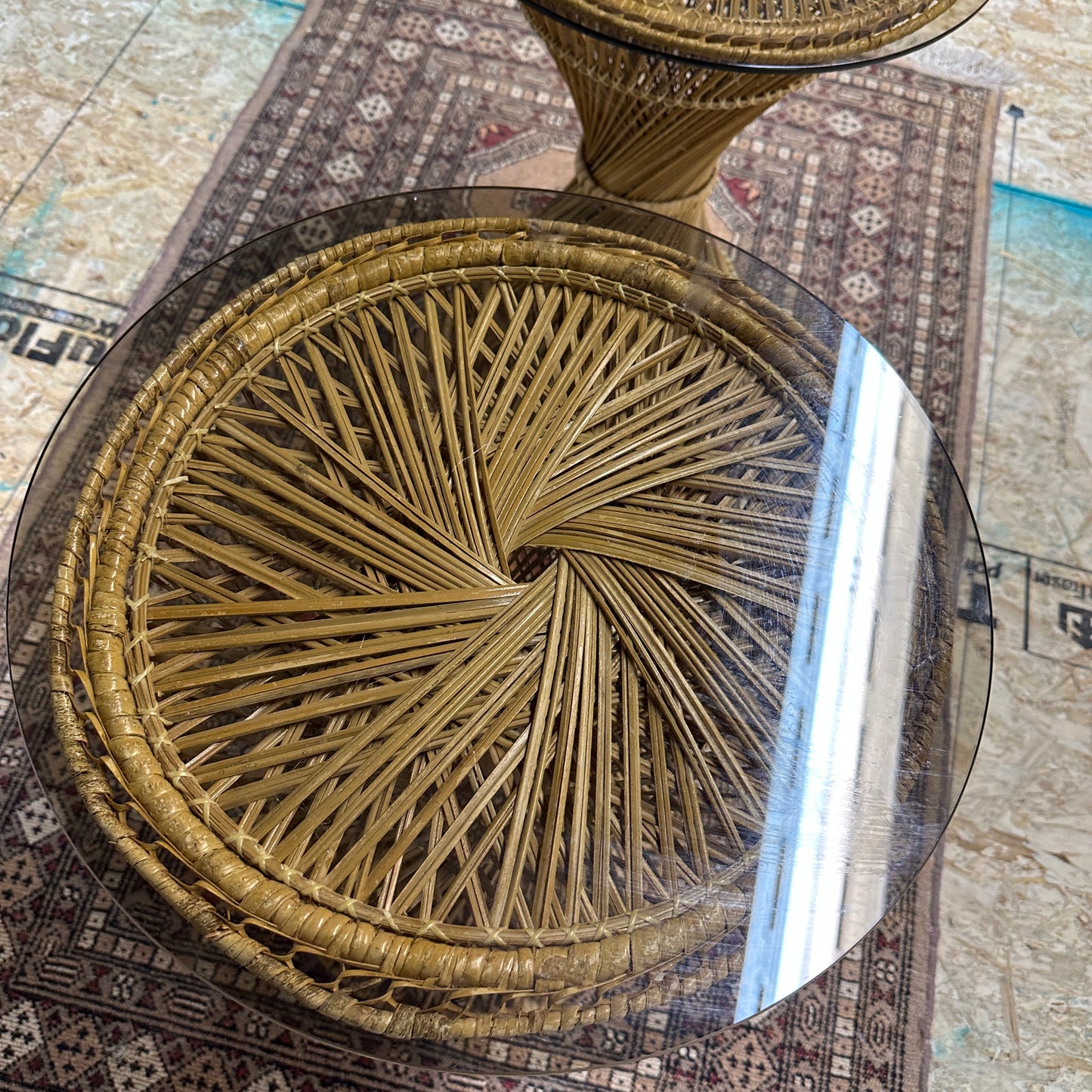 1980s Vintage Wicker Rattan Side Table (x2)