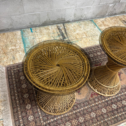 1980s Vintage Wicker Rattan Side Table (x2)