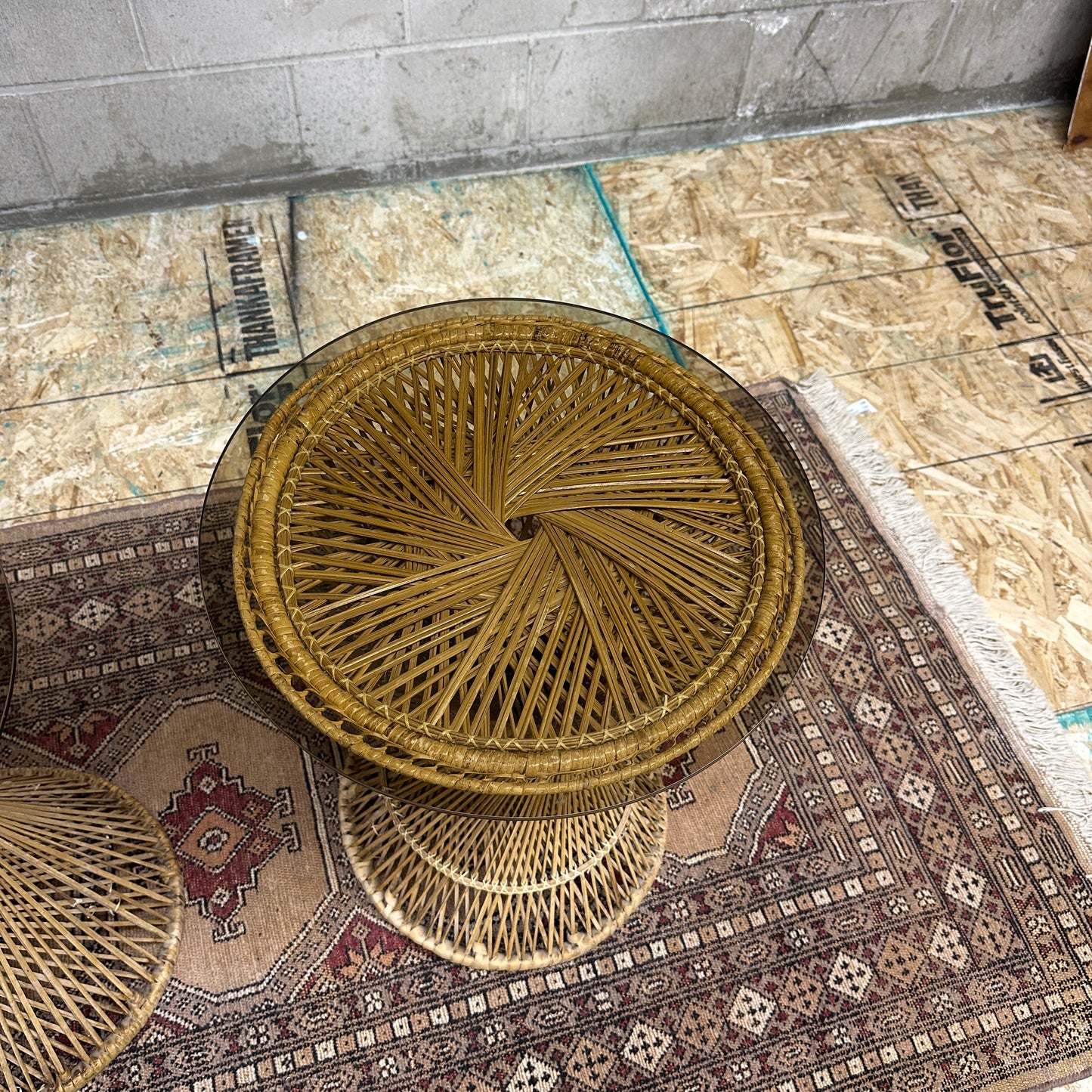 1980s Vintage Wicker Rattan Side Table (x2)