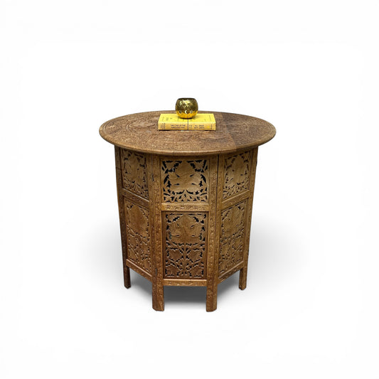 Carved Wood Round/Hexagon Side Table