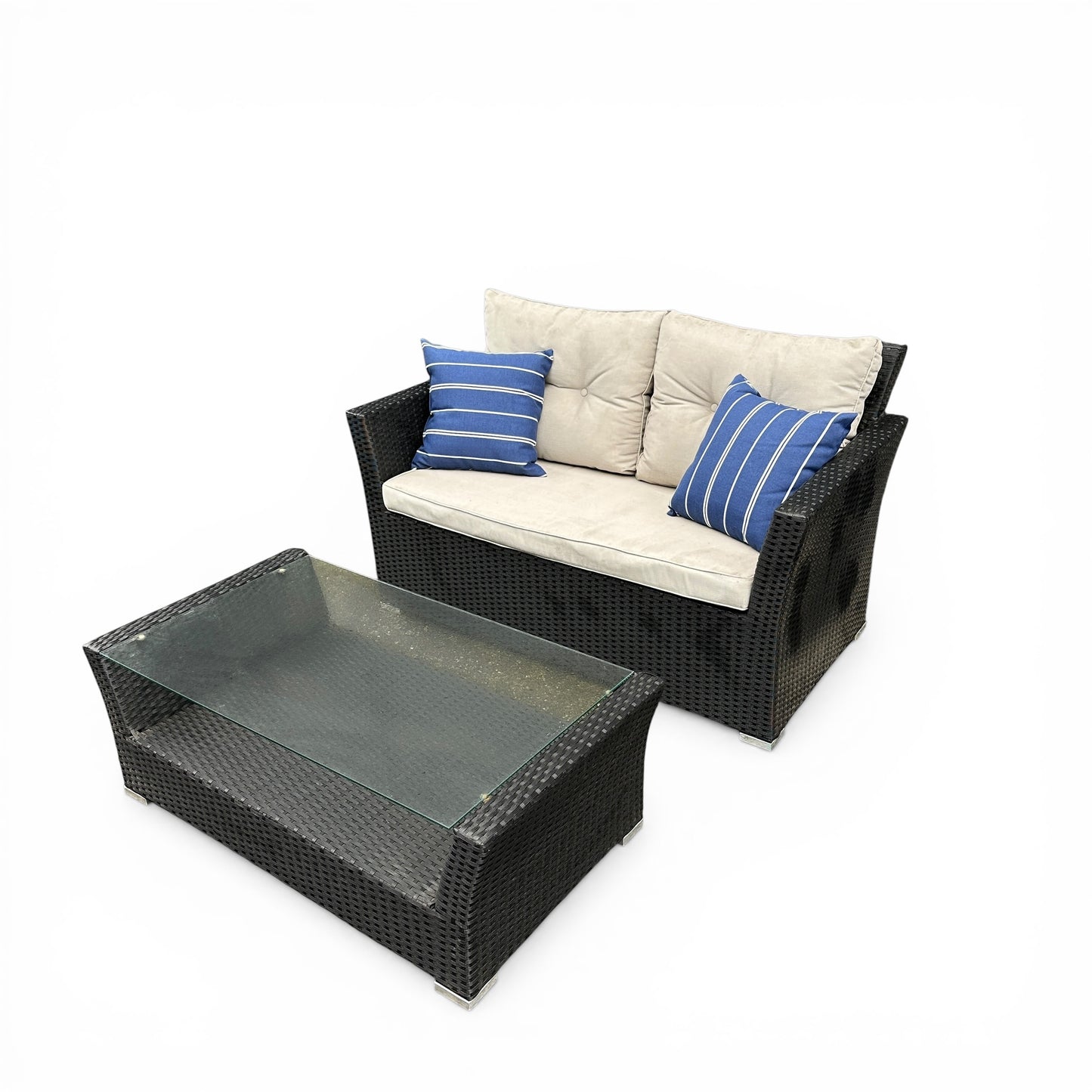 Patio Wicker Love Seat + Coffee Table