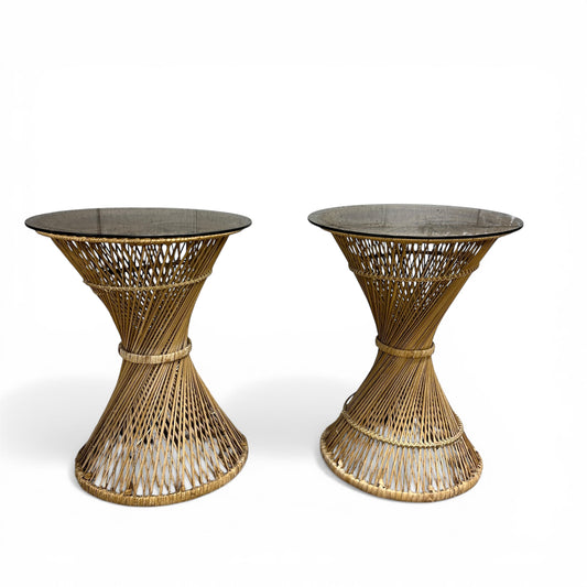 1980s Vintage Wicker Rattan Side Table (x2)