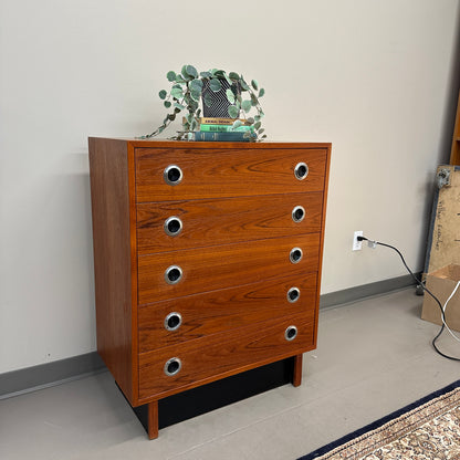 Mid-Century Modern Teak 5 Drawers Highboy Dresser