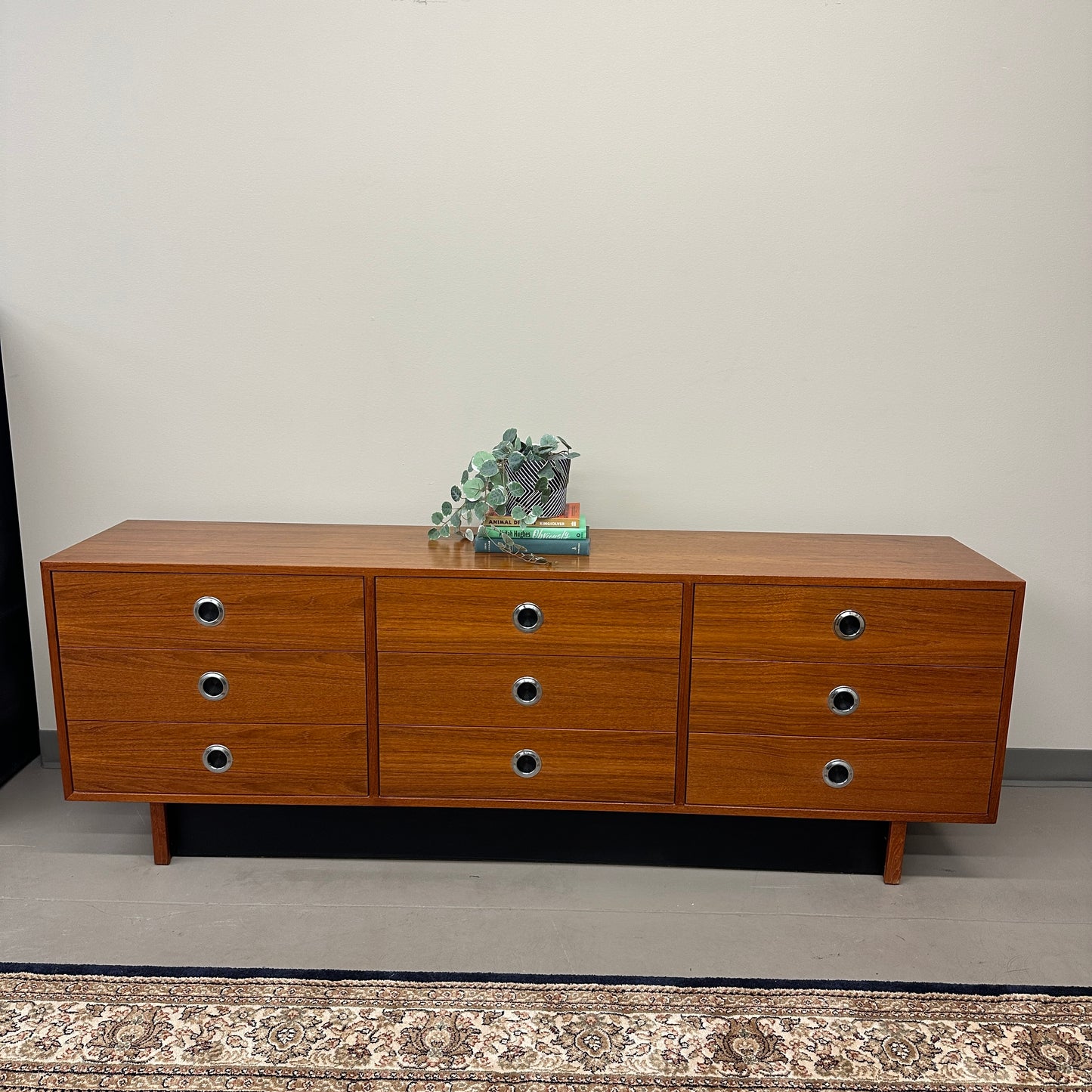 Mid-Century Modern Teak 9 Drawers Dresser