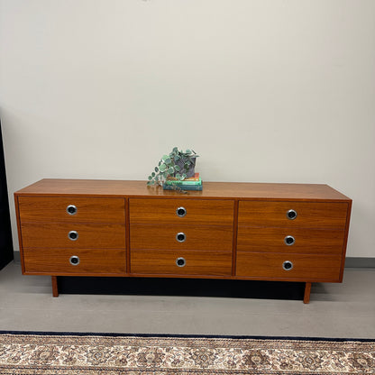 Mid-Century Modern Teak 9 Drawers Dresser