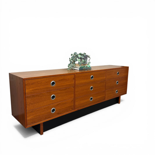 Mid-Century Modern Teak 9 Drawers Dresser