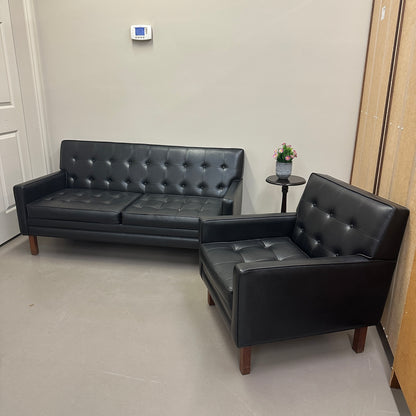 Vintage MCM Tufted Sofa Leather Look + Lounge Chair