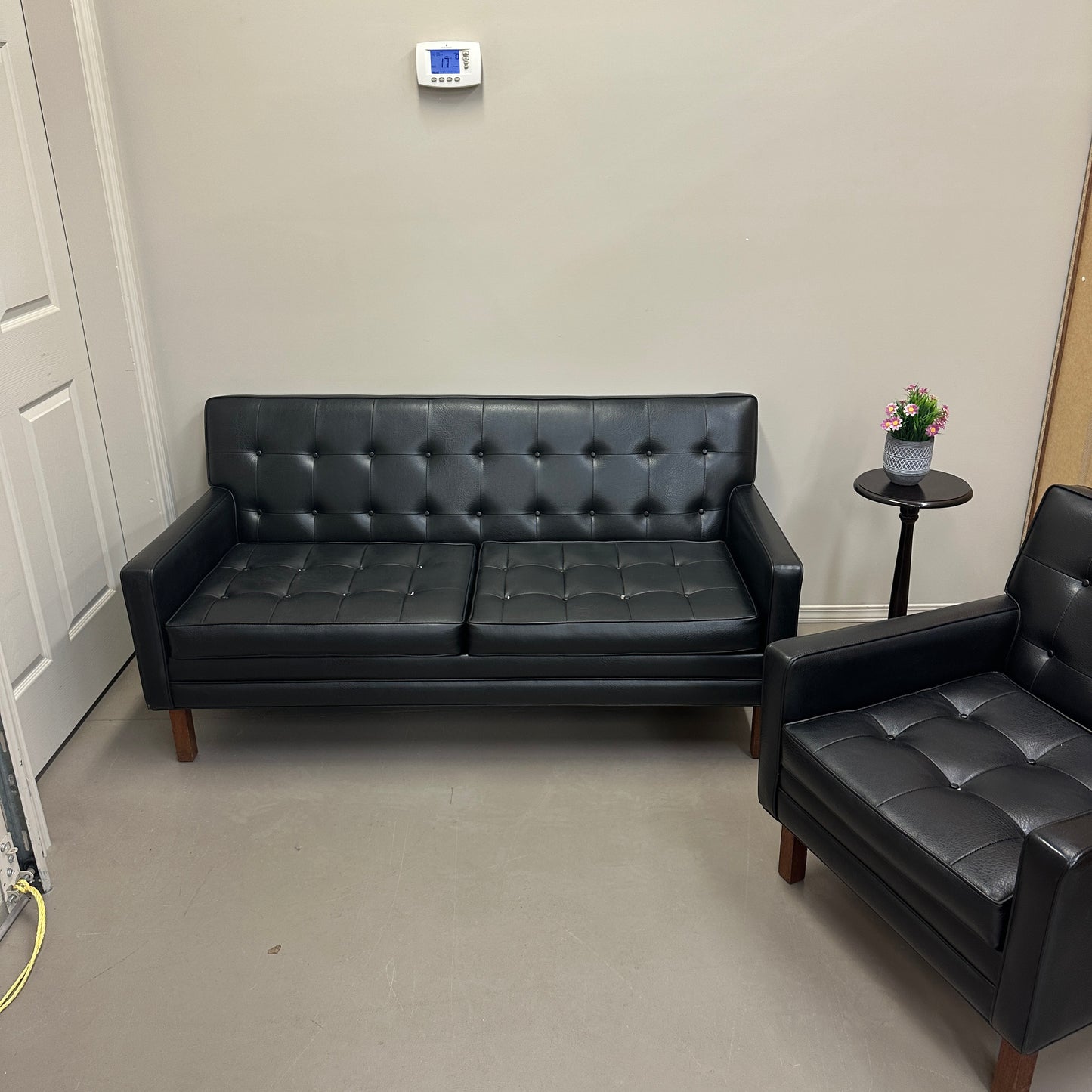 Vintage MCM Tufted Sofa Leather Look + Lounge Chair