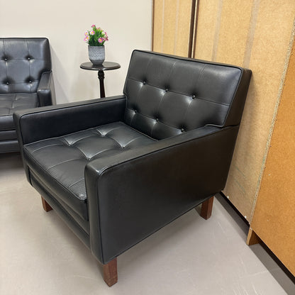 Vintage MCM Tufted Sofa Leather Look + Lounge Chair