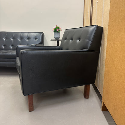 Vintage MCM Tufted Sofa Leather Look + Lounge Chair