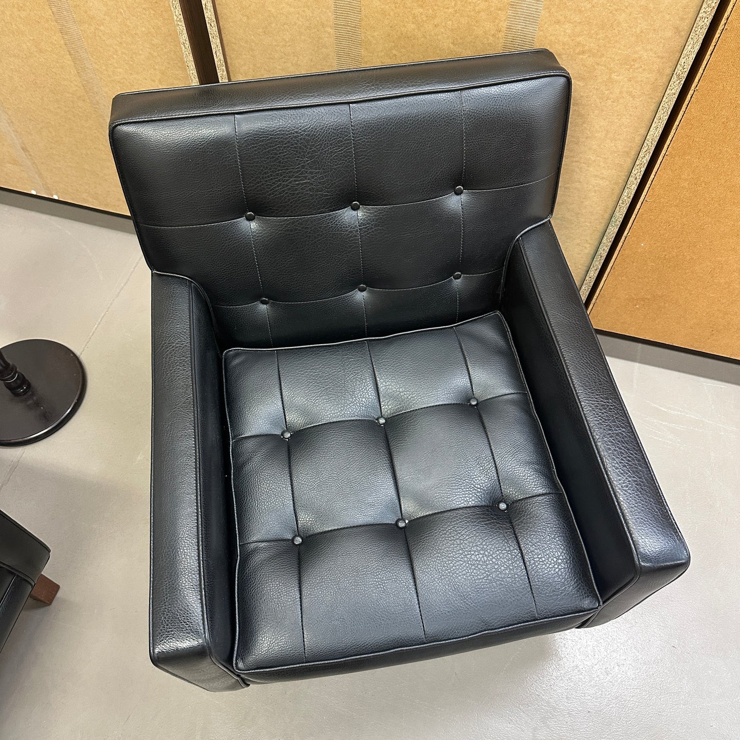 Vintage MCM Tufted Sofa Leather Look + Lounge Chair