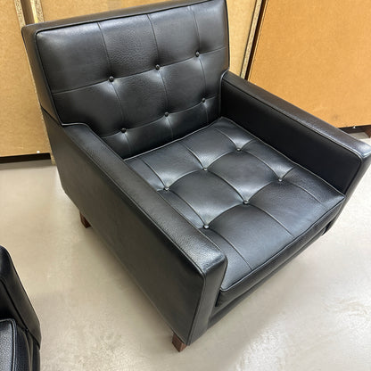 Vintage MCM Tufted Sofa Leather Look + Lounge Chair