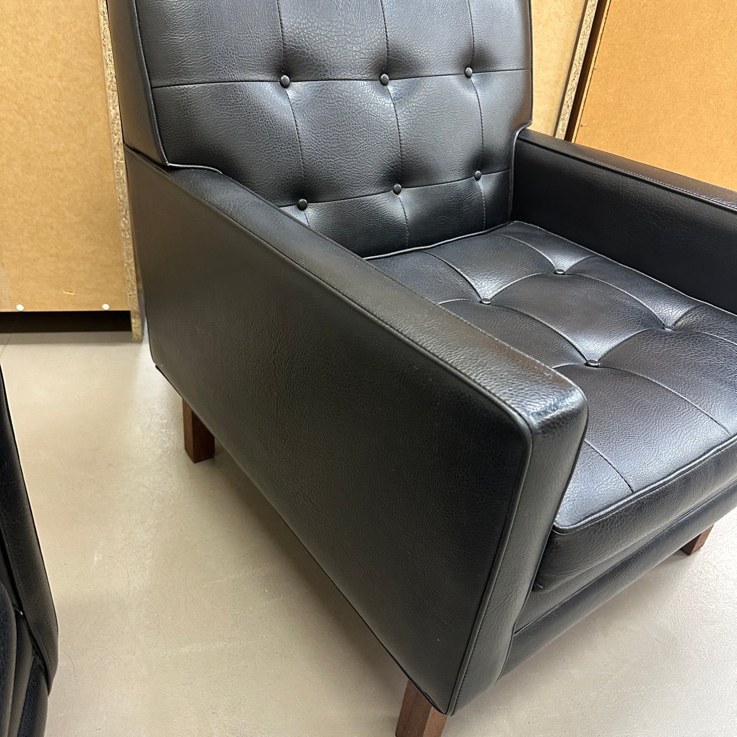 Vintage MCM Tufted Sofa Leather Look + Lounge Chair