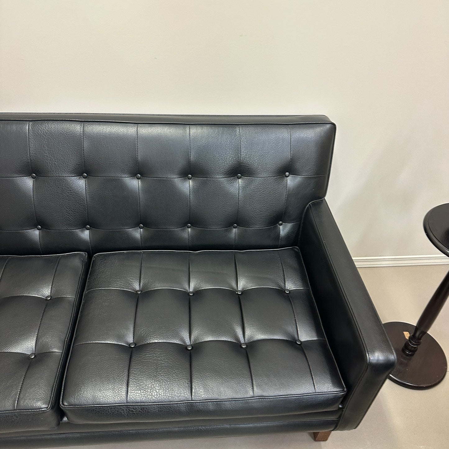 Vintage MCM Tufted Sofa Leather Look + Lounge Chair