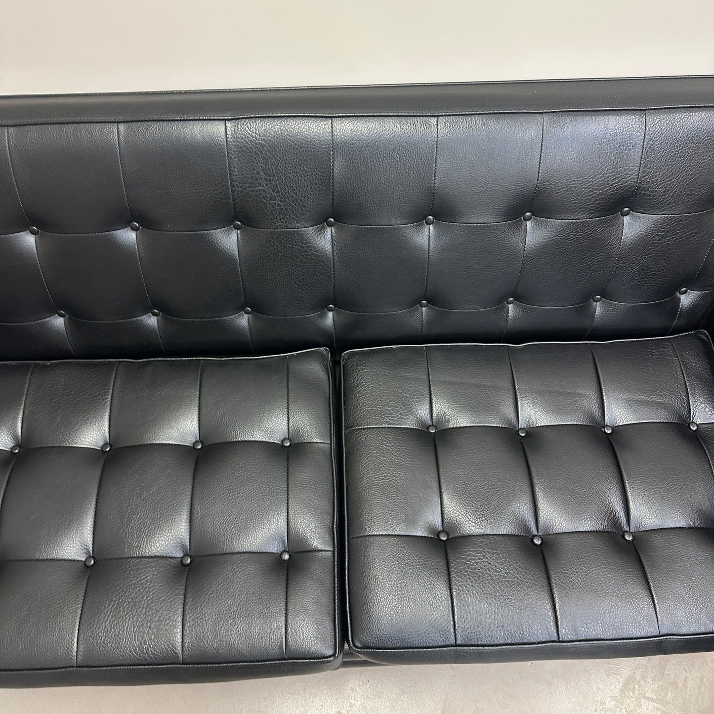 Vintage MCM Tufted Sofa Leather Look + Lounge Chair