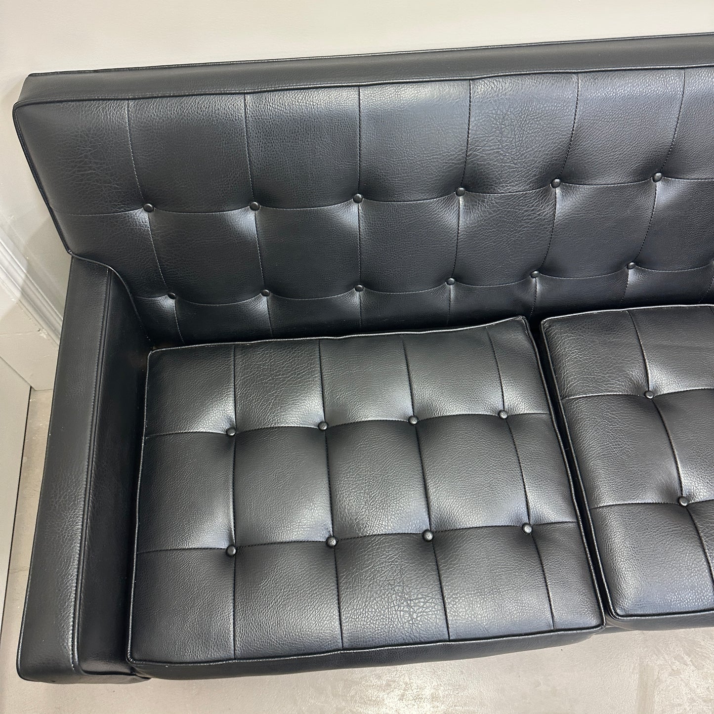 Vintage MCM Tufted Sofa Leather Look + Lounge Chair
